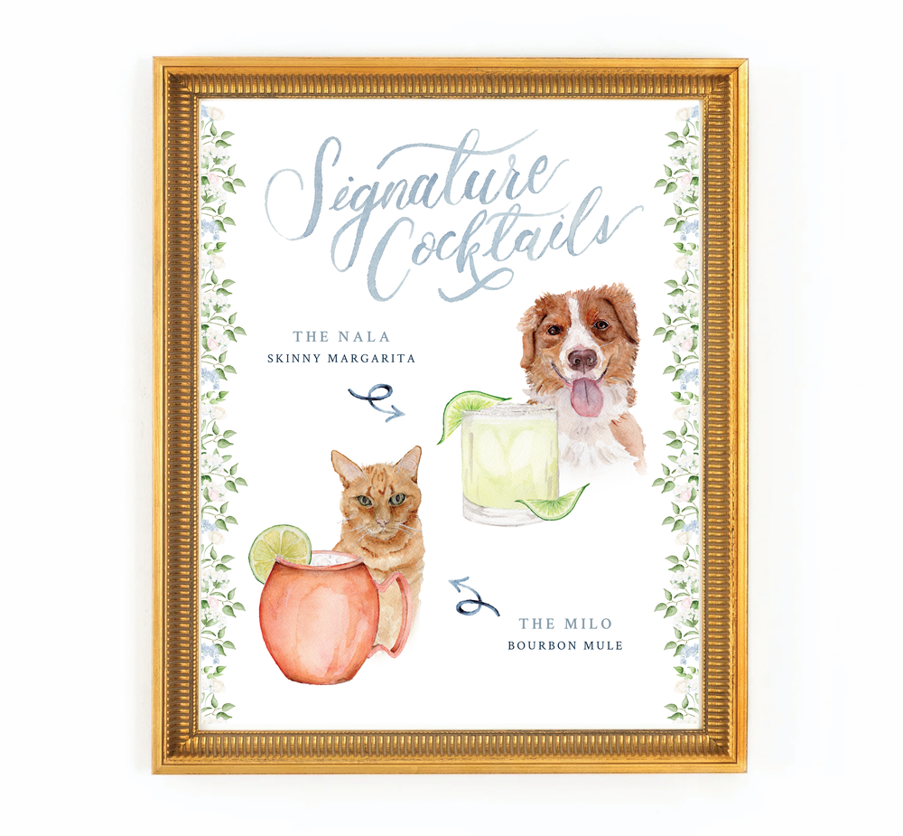 Custom Watercolor Signature Cocktails Sign — Rebecca Green Design